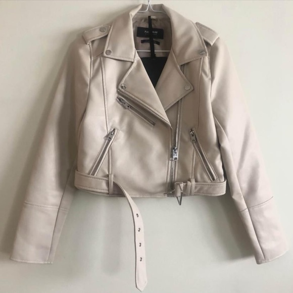 NWT Off White Vegan Faux Leather Biker Jacket - pull&bear - Picture 1 of 4